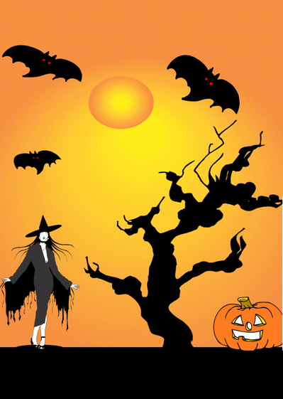La sorci&egrave;re et ses chauves-souris pour halloween
